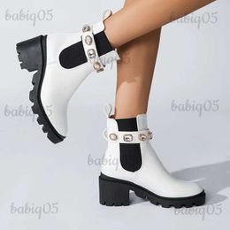 Boots XPAY Chelsea Ankle Boots Women PU Material Crystal Decoration Round Toe Low Square Heel Flat Booties Female Shoe Size 35-41 T231121