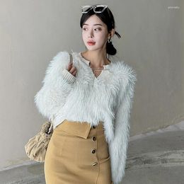 Women's Sweaters Korean Fashion Faux Fur Knitted Cropped Top Women Vintage Harajuku Casual Long Sleeve Sweater Slim Retro Tops