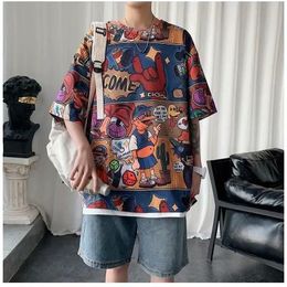 Men s T Shirts Summer Short Sleeved T Shirt Men S Cartoon Printing Trend Loose Hip Hop High Street Student Half Sleeved Top 230421