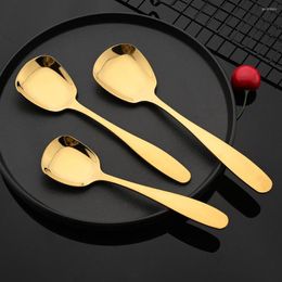 Dinnerware Sets 3 Pcs Square Spoon 18/10 Stainless Steel Gold Flat Bottom Spoons Large Medium Small Salad Cutlery Dessert Scoops Soup