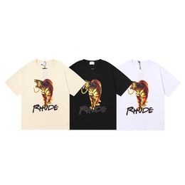 Fashion Niche Rhude Tiger Tiger High-definition Printed Double Yarn Pure Cotton Hip-hop Casual Short Sleeved T-shirt for Men and Women