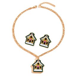 Earrings Necklace European And American Crossborder New Products Christmas House Series Set Fashion Simple Jewellery Female Dhgarden Dh9Zb