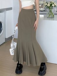 Skirts TIGENA Elegant Long Suit Women 2023 Spring Summer Korean Office Lady Back Zipper Mermaid Slim High Waist Midi Female 230420