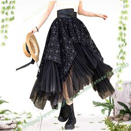 Skirts Fashion Streetwear Steampunk Gothic Clothes Black Hollow Mesh 3D Three-dimensional Puffy Asymmetrical Modis Tutu Skirt 2023