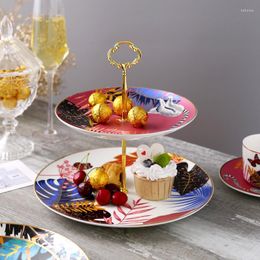 Plates Northern European Style Luxury Cake Rack Double Layer Fruit Plate Candy Dried Dim Sum Ceramic Tray