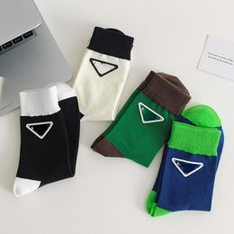 Athletic Socks Ten pairs Female Spring and Autumn New Triangle Label Socks You Ins Tide Colour Collision Outside Wear College Style Long Tube Sports Socks