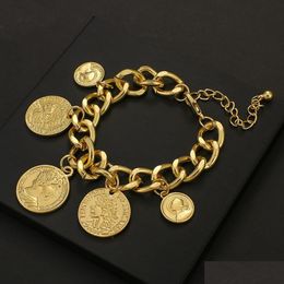 Chain Big Gold Punk Chain Coins Bracelet Personality Vintage Portrait Charms Bracelets For Women Fashion Jewellery Accessories Dhgarden Othj9