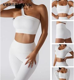 Yoga Outfit Set Women Seamless Sport Sports Bra Long Sleeve Crop Top Gym Leggings Shorts Workout Clothes For 231120