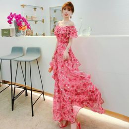 Party Dresses Fashion Sleeveless Women 2023 Spring Summer Korean Style Vintage Casual High Waist Print Long Vestidos F16