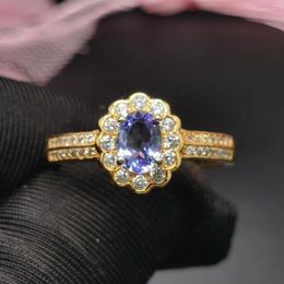 Cluster Rings Sterling Silver 0.7ct 5mm 7mm Natural Tanzanite Ring For Engagement 3 Layers Gold Plating 925 VVS Grade Jewelry