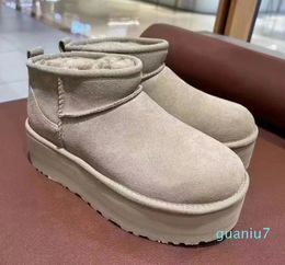 Men Women Half Boot Ultra Mini Boots Women Snow Boot Platform Matte Fur Antilope Chestnut Sand Suede Fur Shoes