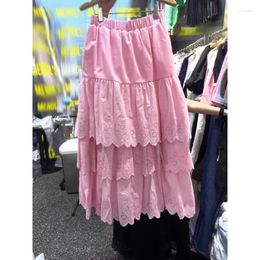 Work Dresses Women Skirt Long Solid 2023 Summer Fashion Elastic High Waist Lace Hollow Half Type A Female Cloting