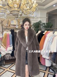 Women's Fur Female Winter Overcoat 2023 Warm Jacket Coat Mid-long Large Turn-down Collar Solid Colour Casual Women Faux Outerwear