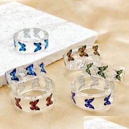 Cluster Rings Bk Lots 30Pcs Vivid Butterfly Design Resin Acrylic Mix For Women Cute Sweet Girls Fashion Jewellery Accessories Dhgarden Dhlk2