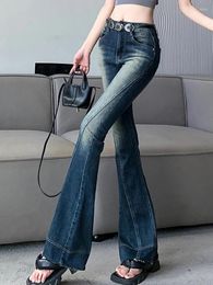 Women's Jeans Retro Contrast High Waist Slim Fit Flare Pants 2023 Autumn Fashion Clothing