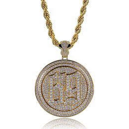 Hip Hop Number 69 Rotatable Double Layer Disc Pendant Necklace Mens Ins Personalised Rotate Charm 18K Real Gold Plated Bling CZ Stone Bijoux Gifts For Men Guys