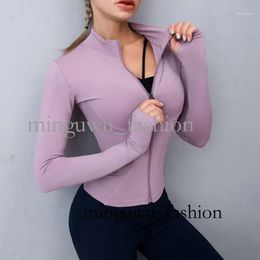 Active Sets Yoga Outfit Sports Jackets Women Sport Shirts Slim Fit Long Sleeved Fitness Coat Crop Tops with Thumb Holes Gym Lululemens Women 174