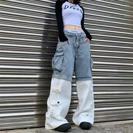 Women's Jeans Vintage Stitching High Waisted Women 2023 American Street Hip Hop Trend Cargo Pants Loose Casual Straight Leg