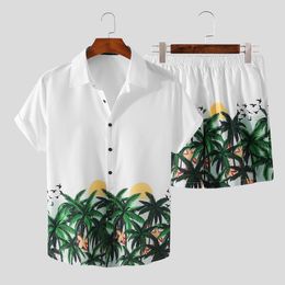 Men's Tracksuits Men Outfit Set Summer Men's Suit Fashion Short Sleeve Shirt Shorts Print Beachwear Hawaiian Casual Suit 230420