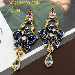 Necklace Earrings Set Small Sweet Wind Drip Glaze Flower Auger Blue Pendant Sweep Shoulder Long Eardrop Ear Clip Senior Design