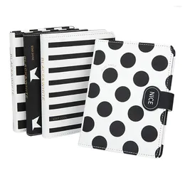 Magnetic Snap Notebook Black White Soft PU Cover 112 Sheets/Book Horizontal Line Recording Life Office Study Diary QP-69