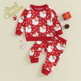 Clothing Sets -09-05 Lioraitiin 0-3Y Toddler Kid Girls Christmas Clothes Sets Long Sleeve Santa Claus Print Sweatshirt Pants Sets 231120