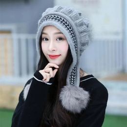 BeanieSkull Caps Winter Knitted Hat Harajuku Pompon Balls Earflap Ladies Warm Thick Beanies Female Beanie 231120