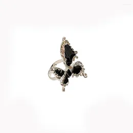 Cluster Rings Vintage Black Enamel Butterfly For Women Punk Big Adjustable Open Ring Party Jewellery Gift