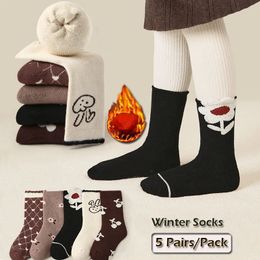 어린이 양말 어린이 양말 겨울 열 두꺼운 면화 양말 여자 양말 양말 Est Fancy Trendy Cartoon Socks Kids Stockings 5 ​​쌍 231121