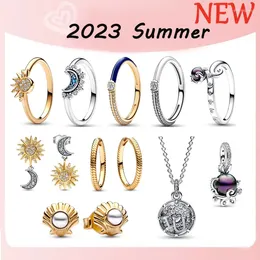 Pendants 2023 Summer Collection 925 Silver High Quality Original Logo Gold Star Moon Stud Earrings Ring Women DIY Jewelry Gift