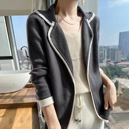 Women's Knits Tailor Sheep Wool Cardigan Polo Sweater Fashion Short Knitted Full Sleeve Coat