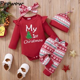 Clothing Sets Prowow My First Christmas Clothes Baby Christmas Outfit Santa Claus Clothing RomperPantsHat borns Year Baby Costume 231120