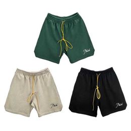 Designer Clothing short casual Rhude Embroidered Drawstring Shorts Summer Couple Cotton Trendy Brand Large Straight Capris Couples Joggers Sportswear Loose