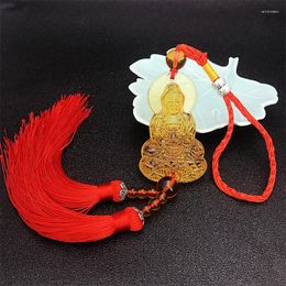 Keychains Natural Yellow Quartz Carved Buddha Lucky Amulet Pendant Car Guan Yin Maitreya Auto Interior Rearview Mirror Decoration
