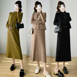 Maternity Sweaters Korean Style Autumn Winter Pregnant Woman Clothes Set Fashion SweaterLong Sleeve Knitting Dress Two-piece Set Maternity Suits 231120