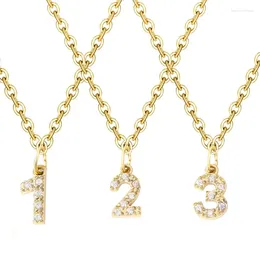 Pendant Necklaces Women Stainless Steel Inlay Zircon Charms Necklace Golden Lucky Numbers Digital 0-9 Jewelry 2023