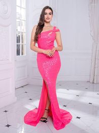 Casual Dresses Pink Sexy One Shoulder Sleeveless Evening Party Dress Slit Bodycon Backless Mermaid Prom Gown 2023