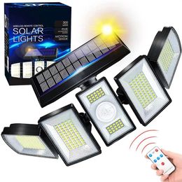 300 LED Solar Wall Lights Outdoor IP65 Waterproof Motion Sensor Street Light 360° Adjustable 5 Heads Wide Angle Security Lamp for Patio Yard Garden