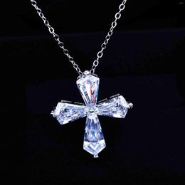 Pendant Necklaces Hainon Zirconia Cross Crystal Pendants Silver Colour O Shape Chain Necklace Female Fashion Jewellery Gifts For Women