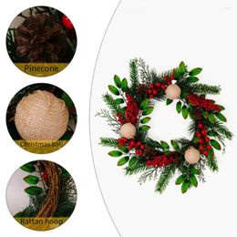 Decorative Flowers Holiday Season Wreath Festive Christmas With Pinecones Berries Ornaments 18.5 Inch Door Window For Home