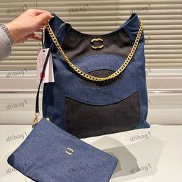 Designer Womens Bag Denim Patchwork Colour Travel Bag Hardware Metal Turn Buckle Thin Chain Portable Diagonal Span Bags Shoulder Bag Classic Blue Large Capacity 30cm