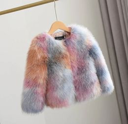 Jaquetas Crianças Meninas Faux Fur Jacket Inverno Bebê Patchwork Fleece Casaco O Pescoço Elegante Criança Meninas Curto Moda Roupas Grosso Quente TZ352 231120