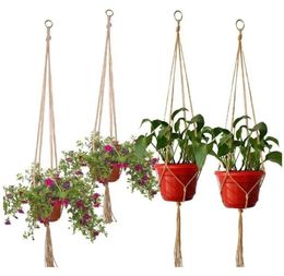 Planters Pots Holder Knotted Macrame Plant Hanger Hook Vintage Cotton Linen Flowerpot Basket Lifting Rope Hanging Basket Pot Holder