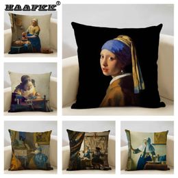 Pillow Art Oil Painting Pearl Girl Cover 45 45cm Decoration Coffee Bar El Office Flax Johannes Vermmer