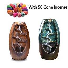 Essential Oils Diffusers Incense Burner Waterfall Ceramic Holder Base Fragrance Backflow Smoke Cones Home Decor Decoration Handcraft Gift Y23