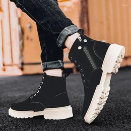 Boots Spring Autumnmen Breathable Pointed Toe Business Leather Fashion Canvas High-top Men Shoes Casual Zapatos Hombre