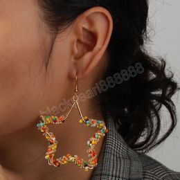 Bohemian Multicolor Beads Drop Earrings Handmade Fashion Golden Geometric Shaped Metal Dangle Earrings For Women Jewelry