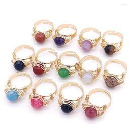 Cluster Rings Hand Craft Wire Wrapped Stone Circle Finger Ring Reiki Healing Natural Amethysts Agates Quartz Party Wedding Jewellery