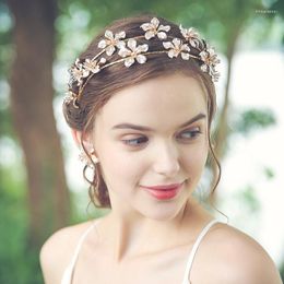 Hair Clips Gold Colour Floral Wedding Tiara Bridal Crown With Earrings Hand Wired Vintage Women Headpiece Party Prom Jewellery