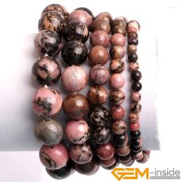 Strand Natural Black Rhodonite Stone Round Beaded Bracelet Beads DIY Jewellery For Women Gift Wholesale ! 7.5"